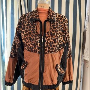 Vintage 80s cheetah print windbreaker with gold piping